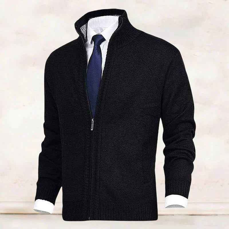 Cardigan à col haut pour homme en maille, coupe soignée et structurée