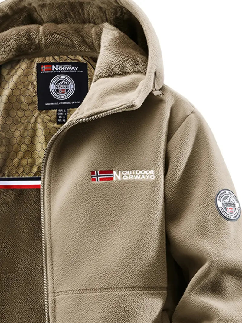Veste thermique en polaire à capuche pour homme, avec fermeture éclair frontale