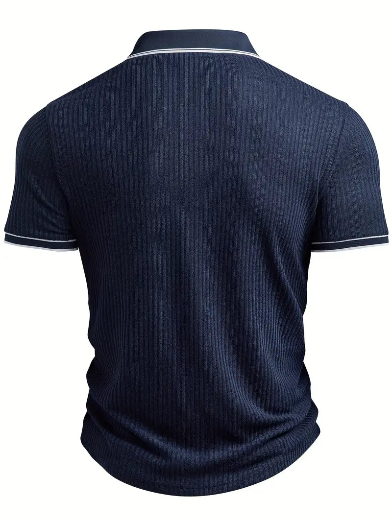 Polo côtelé pour homme à col contrasté blanc et fermeture à trois boutons