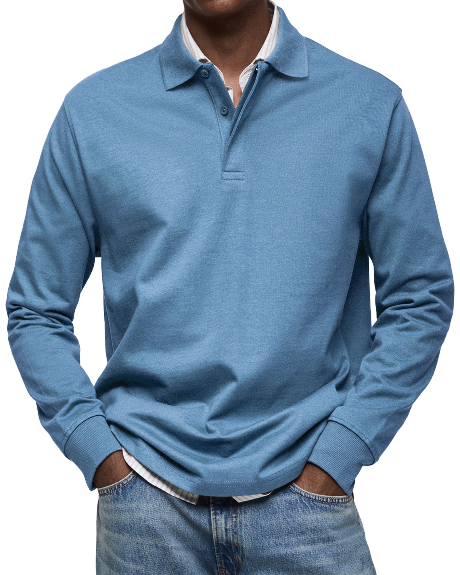 Polo à manches longues pour homme en coupe ajustée, look soigné et intemporel
