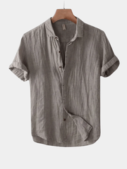 Chemise d'été en lin pour homme à coupe ajustée et boutonnage classique