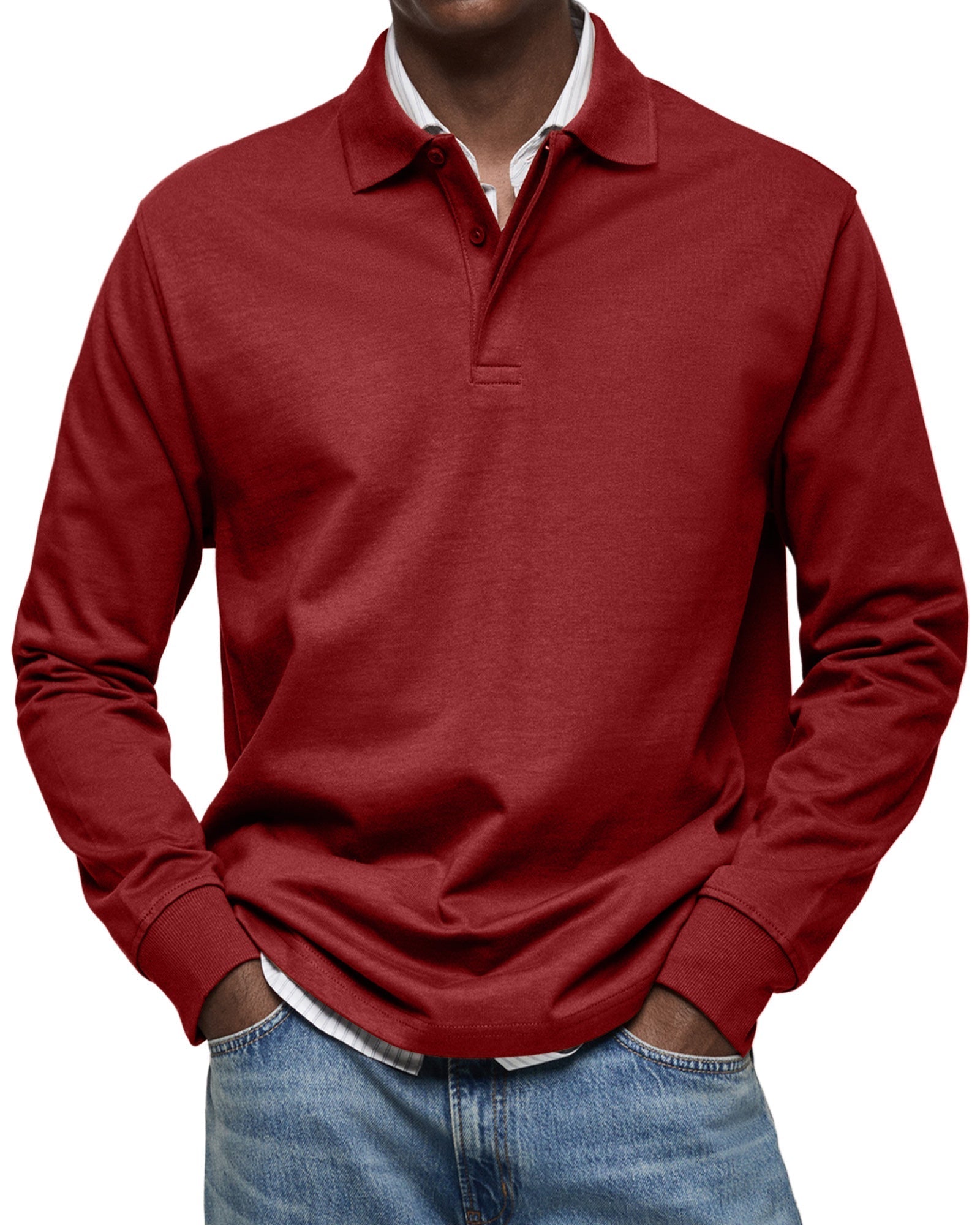 Polo à manches longues pour homme en coupe ajustée, look soigné et intemporel