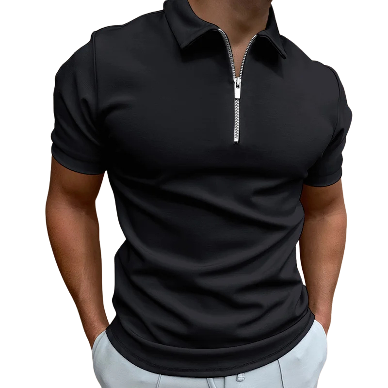 Polo homme à zip mi-haut coupe slim en tissu doux