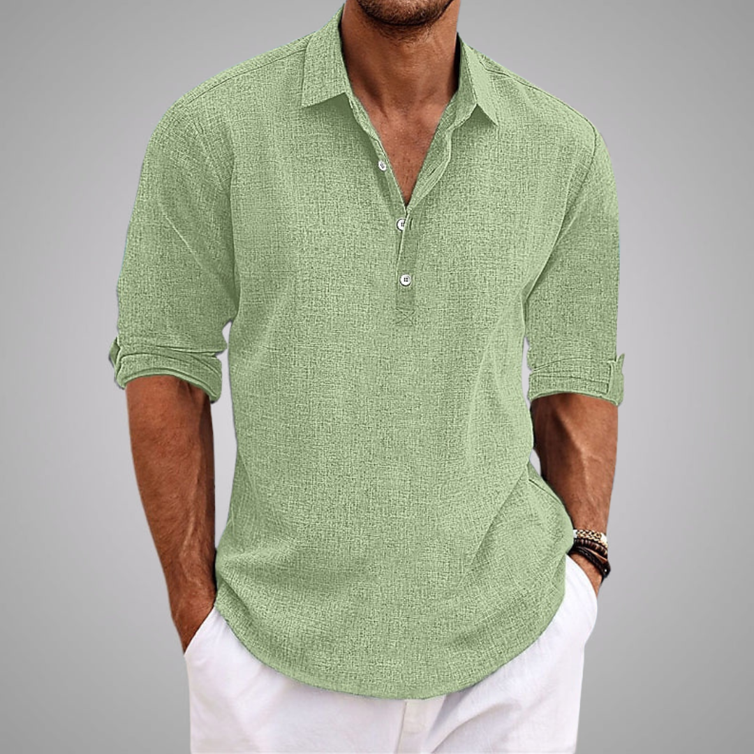 Chemise en lin pour homme à col classique et fermeture à quatre boutons
