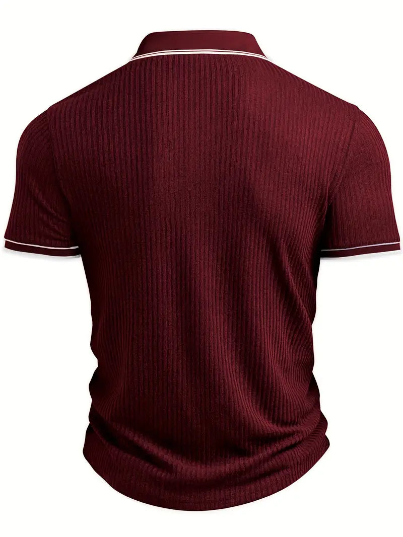 Polo côtelé pour homme à col contrasté blanc et fermeture à trois boutons