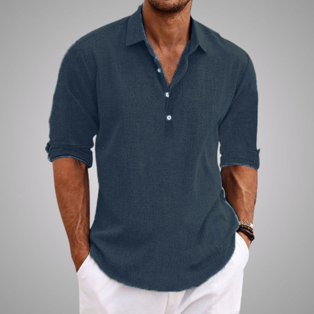Chemise en lin pour homme à col classique et fermeture à quatre boutons