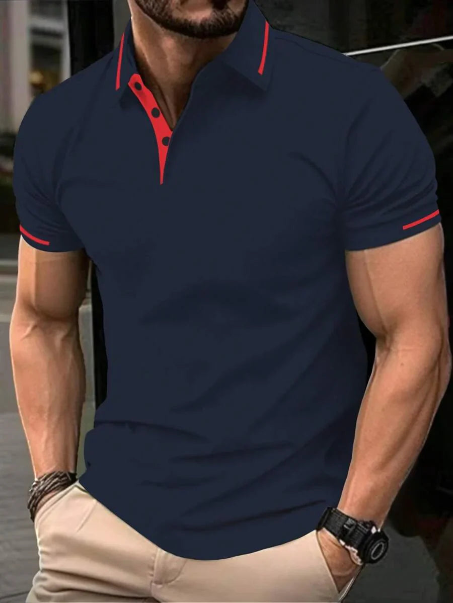 Polo pour homme en polyester à coupe classique avec détail de boutons