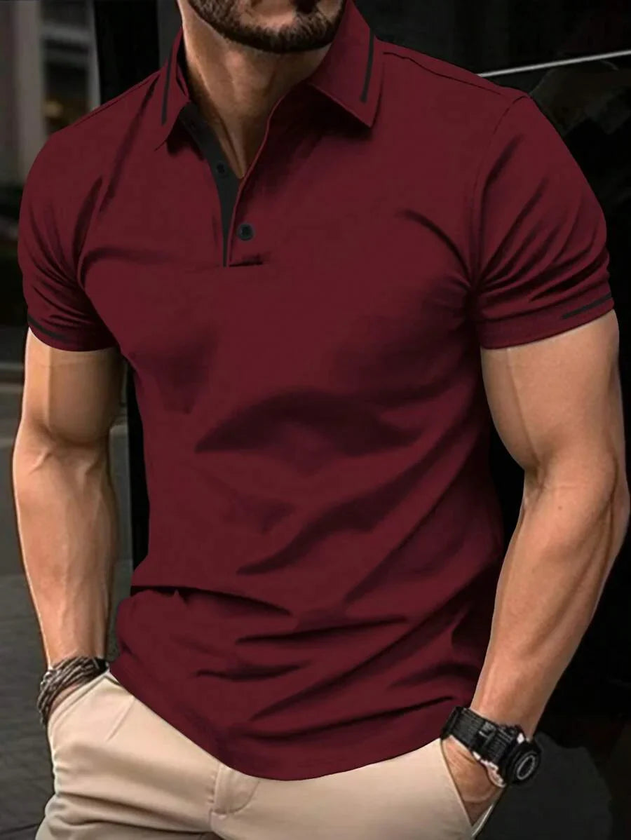 Polo pour homme en polyester à coupe classique avec détail de boutons
