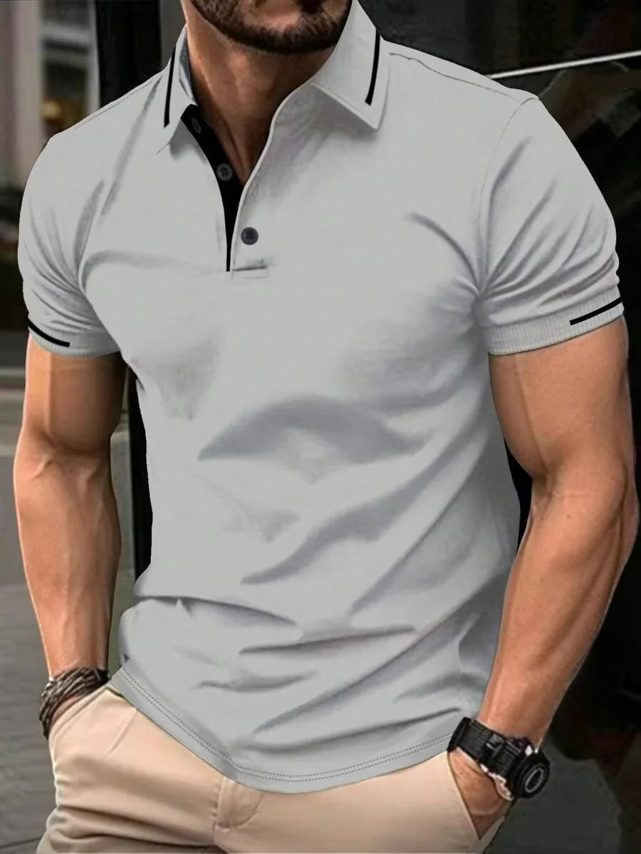 Polo pour homme en polyester à coupe classique avec détail de boutons