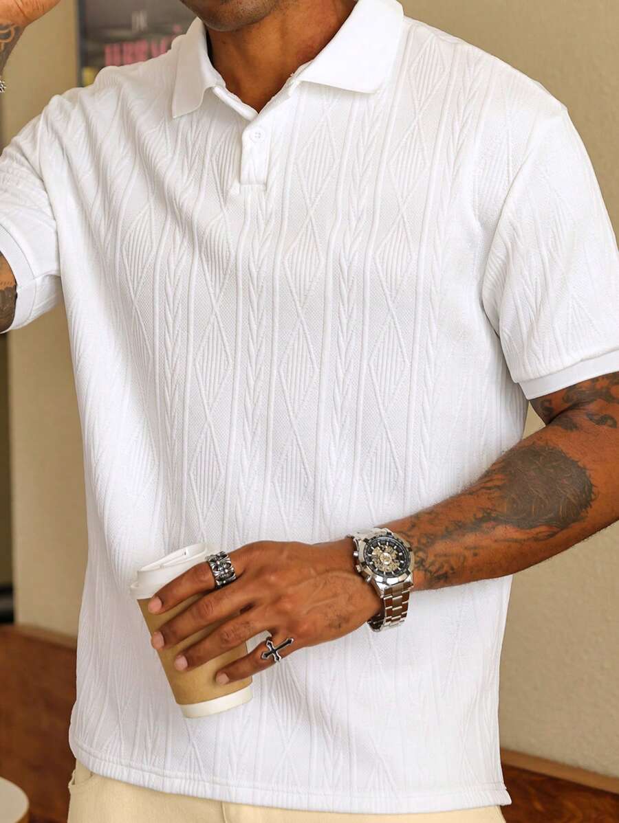 Polo d'été pour homme à boutons en maille extensible, coupe classique