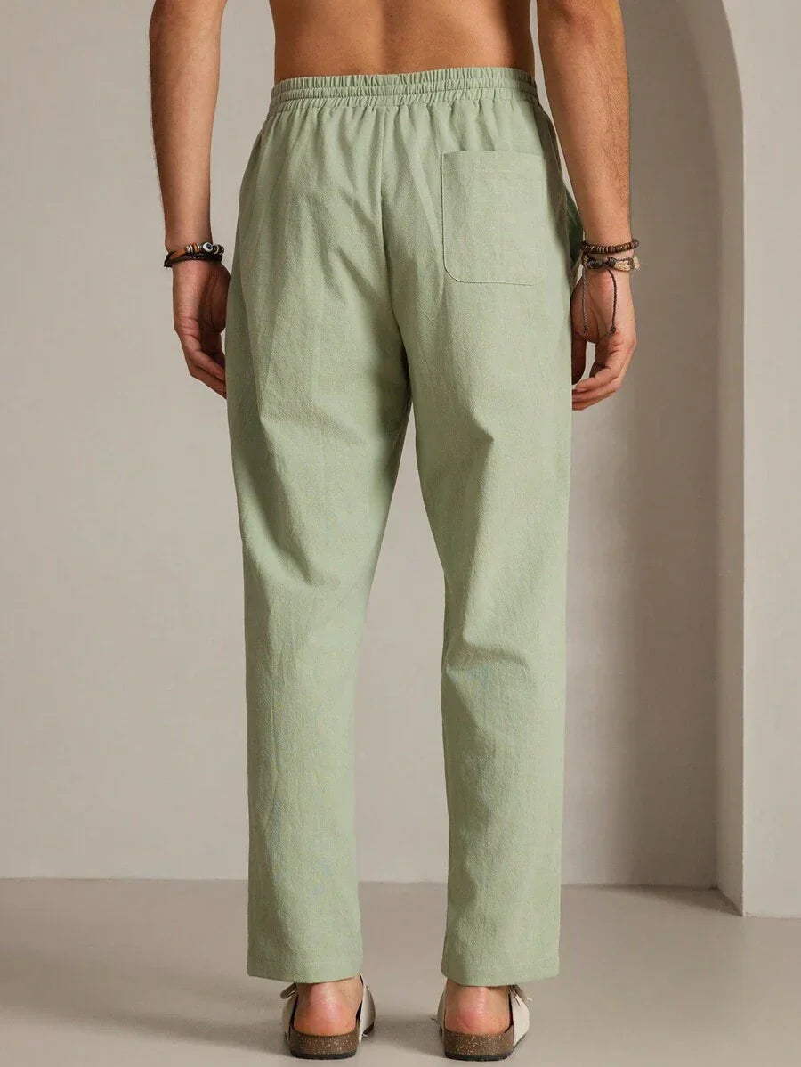 Pantalon d'été en coton pour homme à coupe fuselée avec cordon de taille