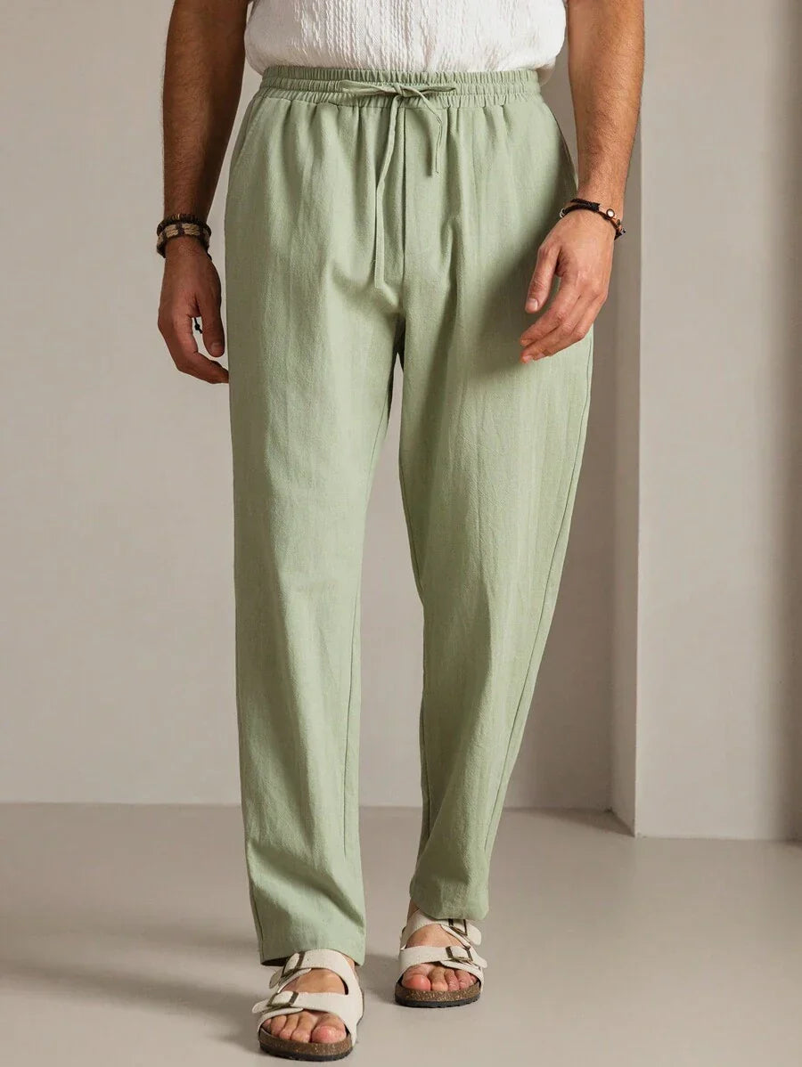Pantalon d'été en coton pour homme à coupe fuselée avec cordon de taille