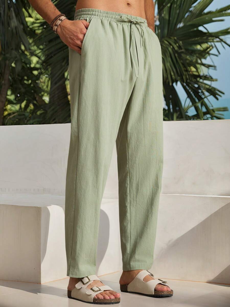 Pantalon d'été en coton pour homme à coupe fuselée avec cordon de taille