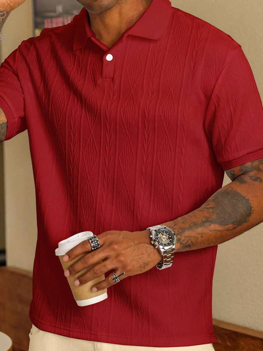 Polo d'été pour homme à boutons en maille extensible, coupe classique
