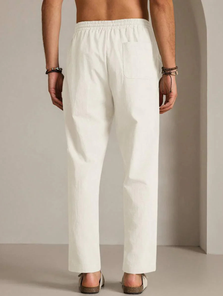 Pantalon d'été en coton pour homme à coupe fuselée avec cordon de taille
