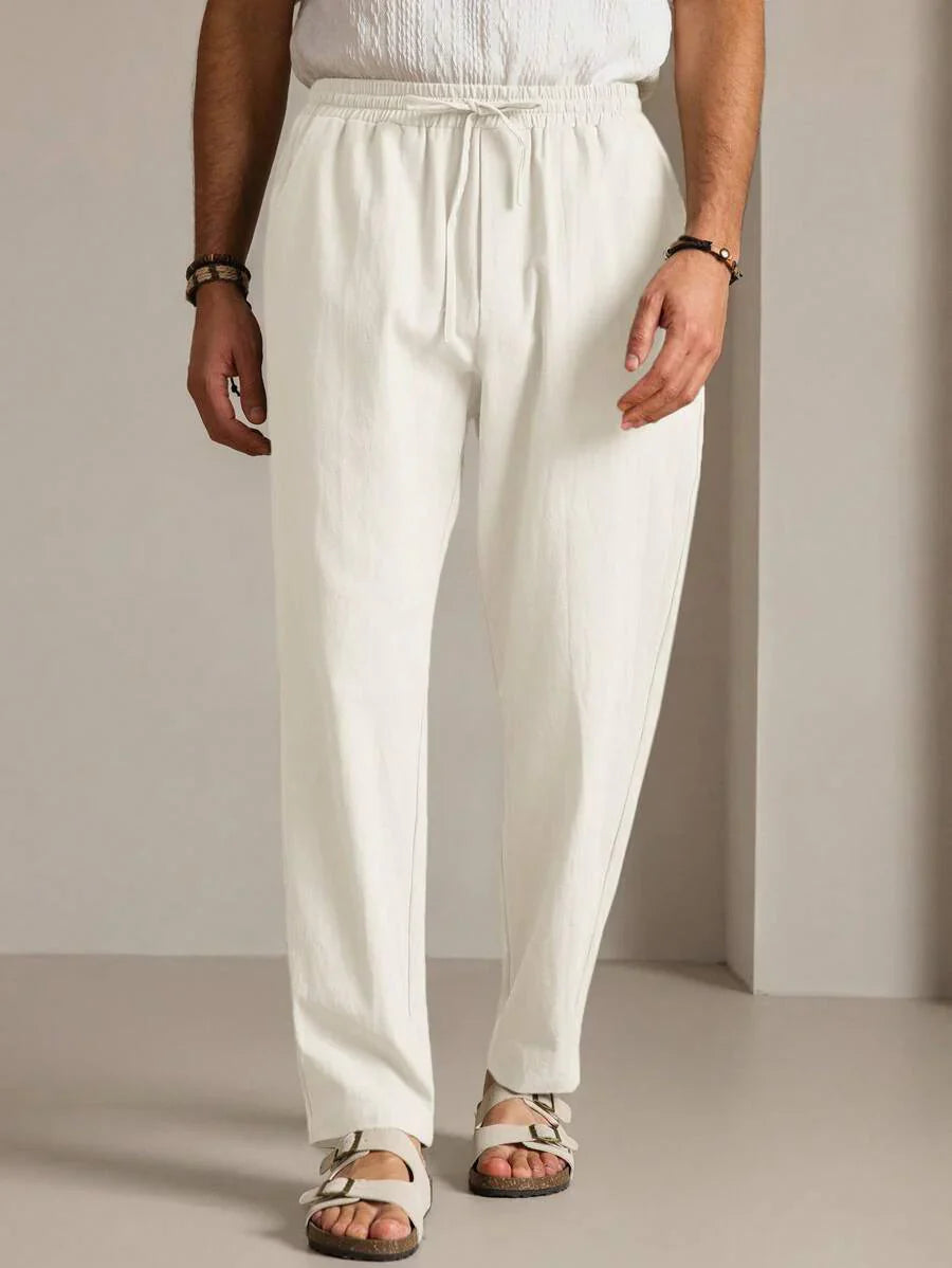 Pantalon d'été en coton pour homme à coupe fuselée avec cordon de taille
