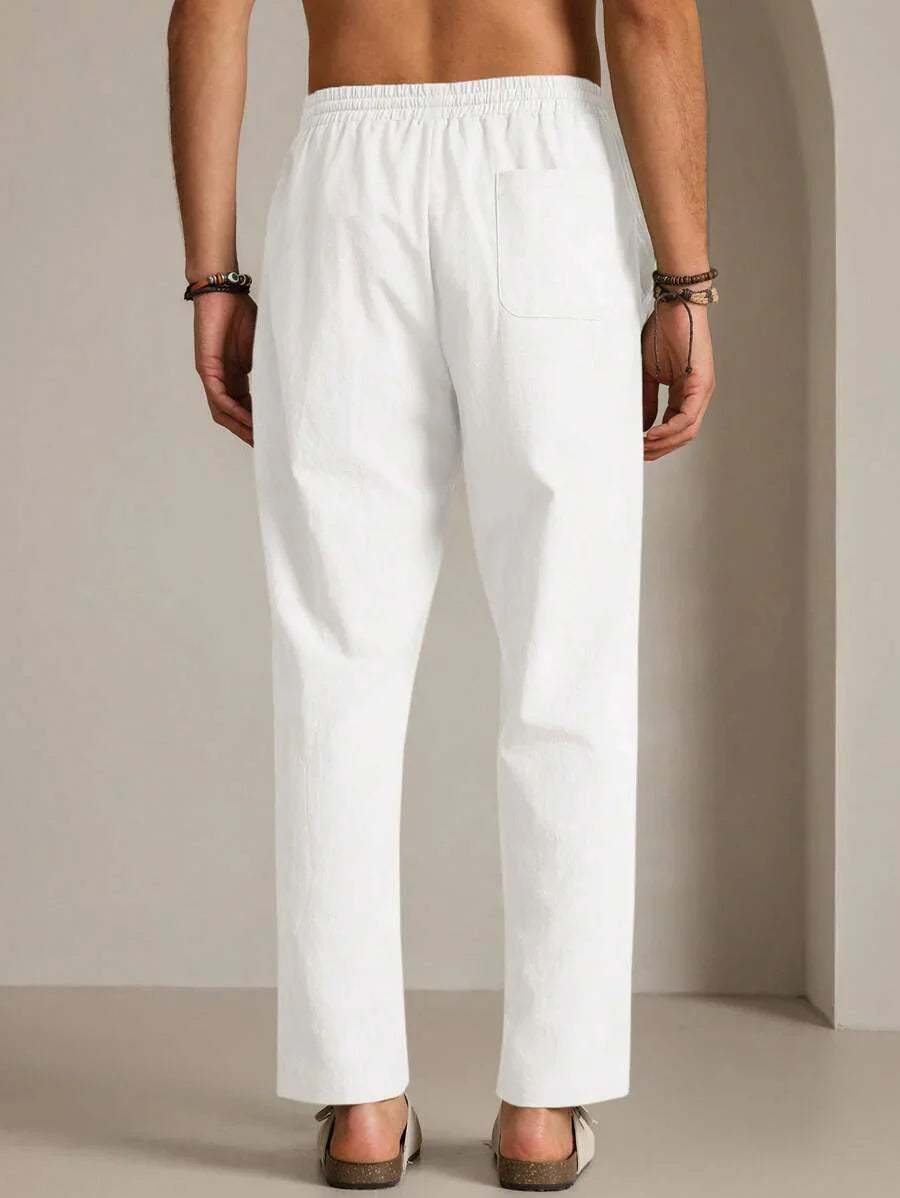 Pantalon d'été en coton pour homme à coupe fuselée avec cordon de taille