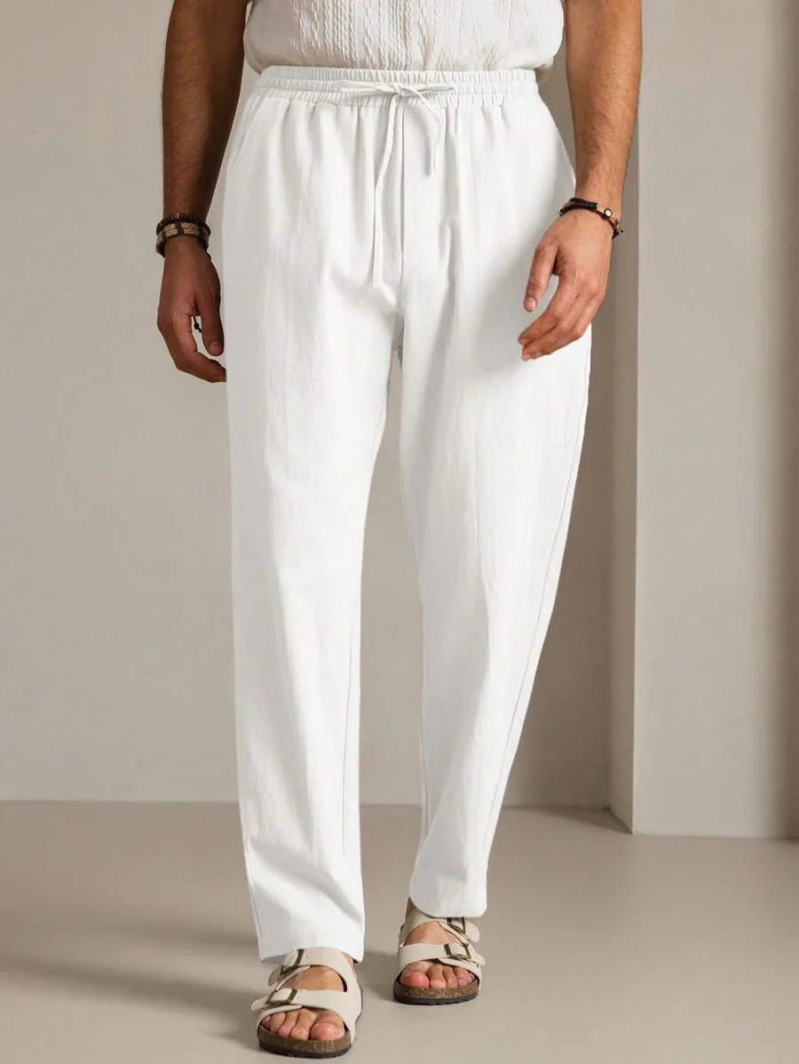 Pantalon d'été en coton pour homme à coupe fuselée avec cordon de taille