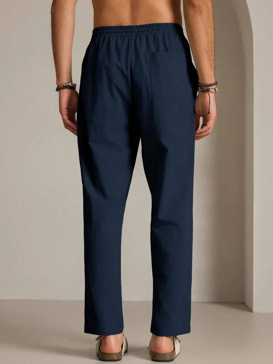 Pantalon d'été en coton pour homme à coupe fuselée avec cordon de taille