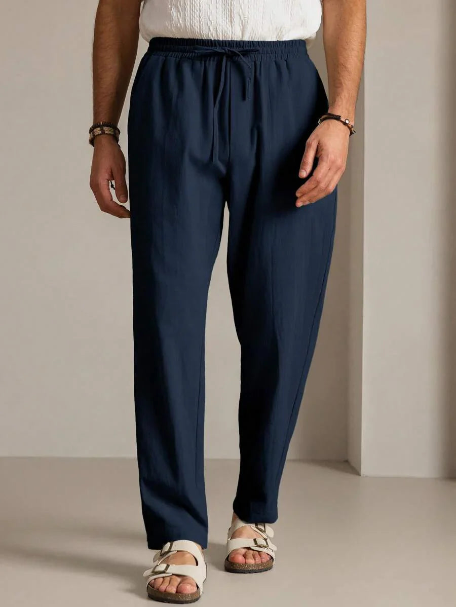 Pantalon d'été en coton pour homme à coupe fuselée avec cordon de taille