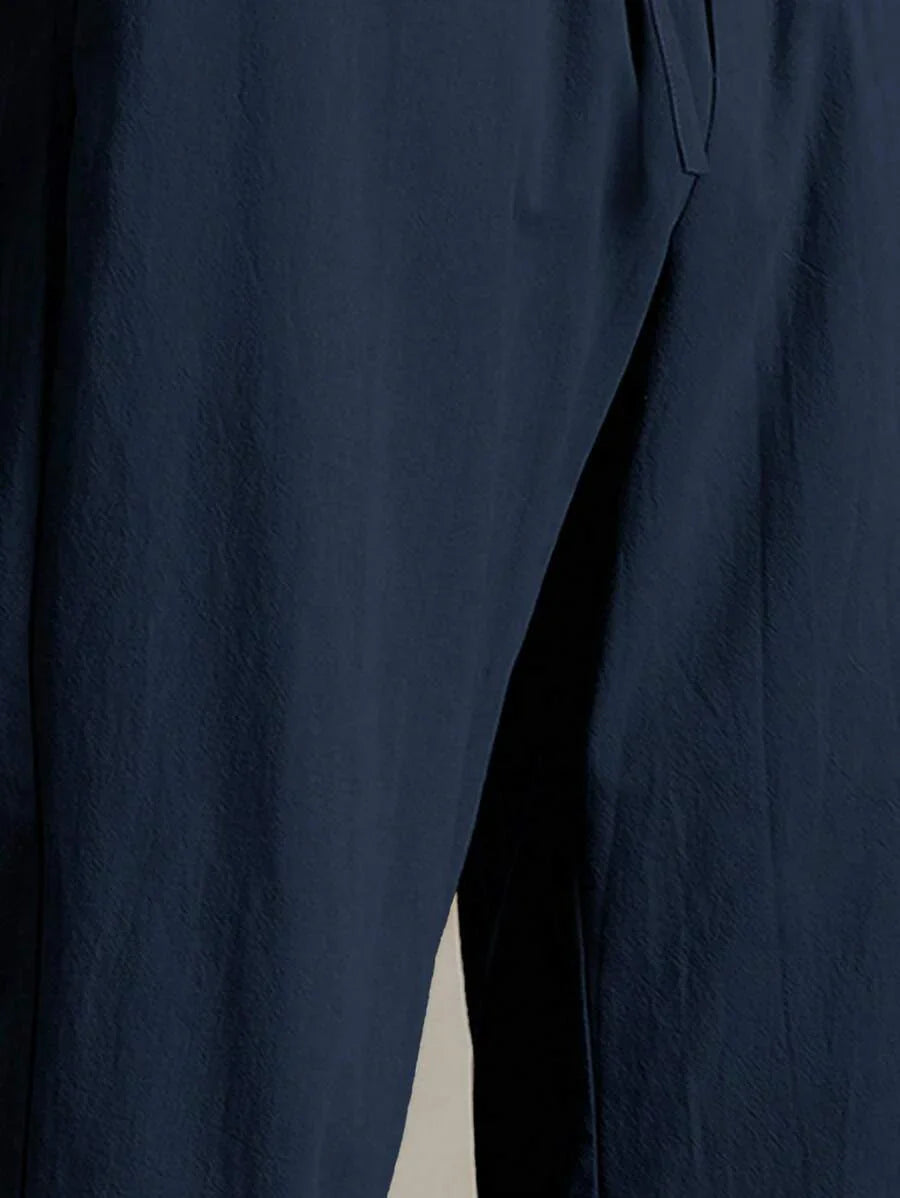 Pantalon d'été en coton pour homme à coupe fuselée avec cordon de taille