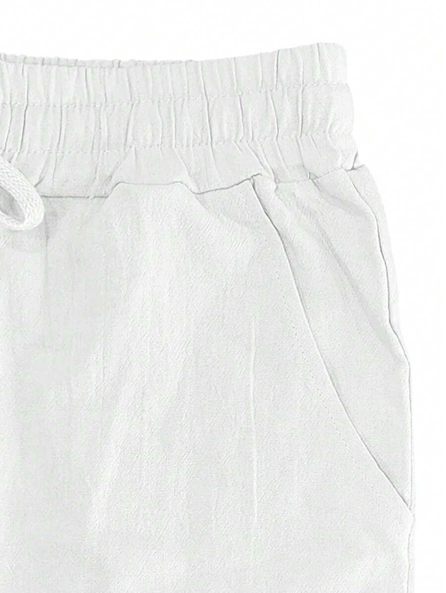 Pantalon en lin léger pour homme à jambes droites avec taille élastique et cordon