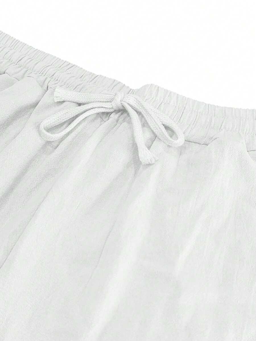 Pantalon en lin léger pour homme à jambes droites avec taille élastique et cordon