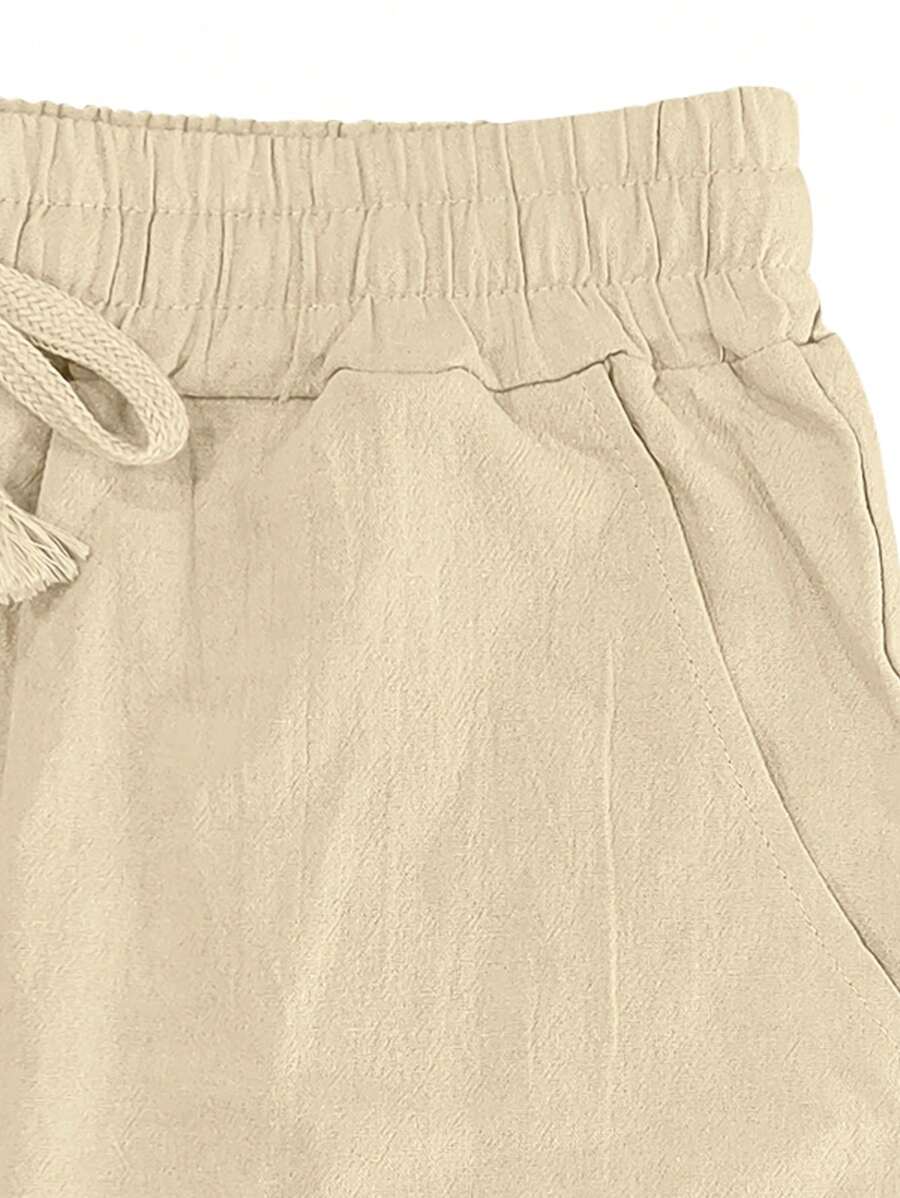 Pantalon en lin léger pour homme à jambes droites avec taille élastique et cordon