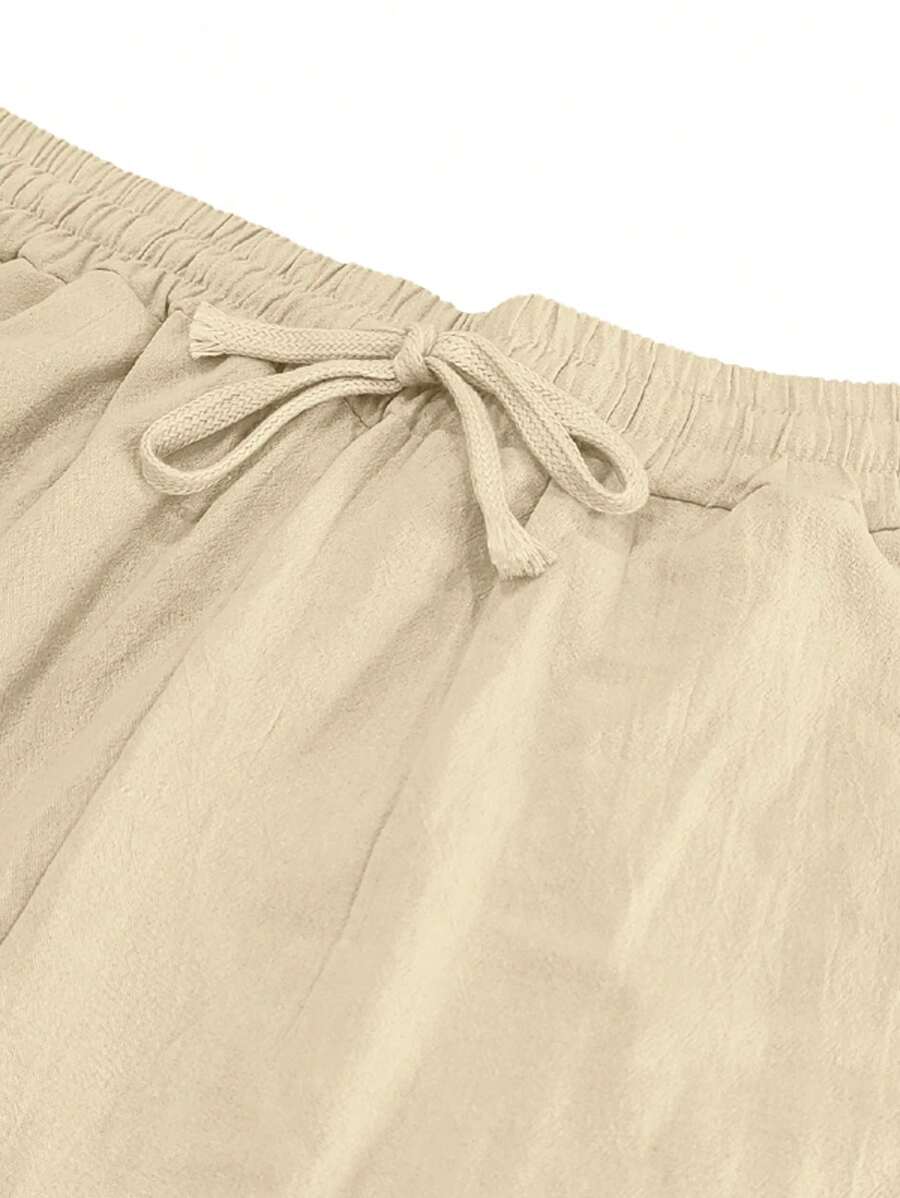 Pantalon en lin léger pour homme à jambes droites avec taille élastique et cordon