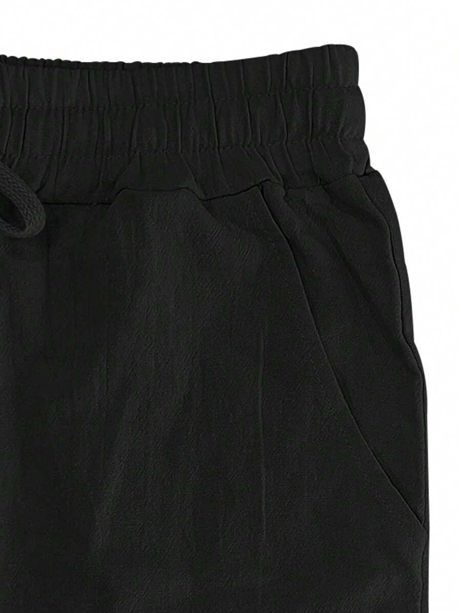 Pantalon en lin léger pour homme à jambes droites avec taille élastique et cordon