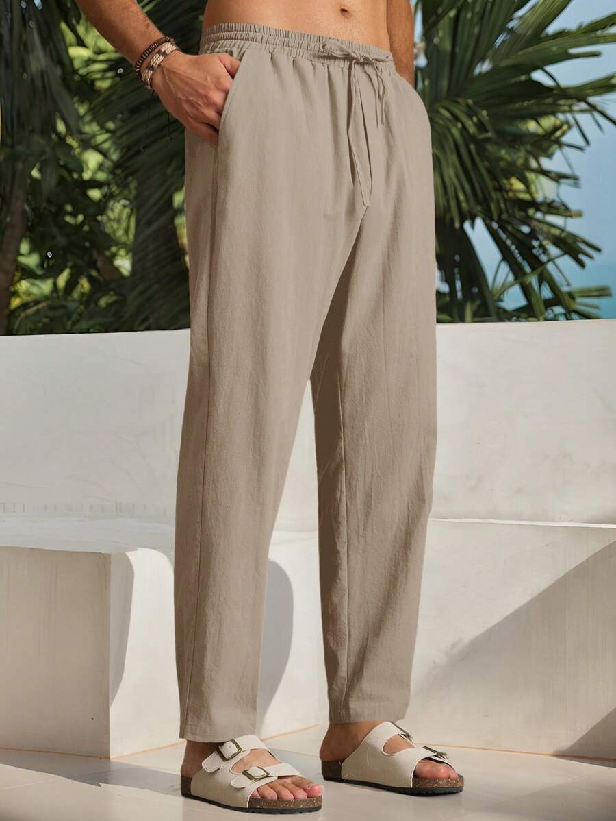 Pantalon d'été en coton pour homme à coupe fuselée avec cordon de taille