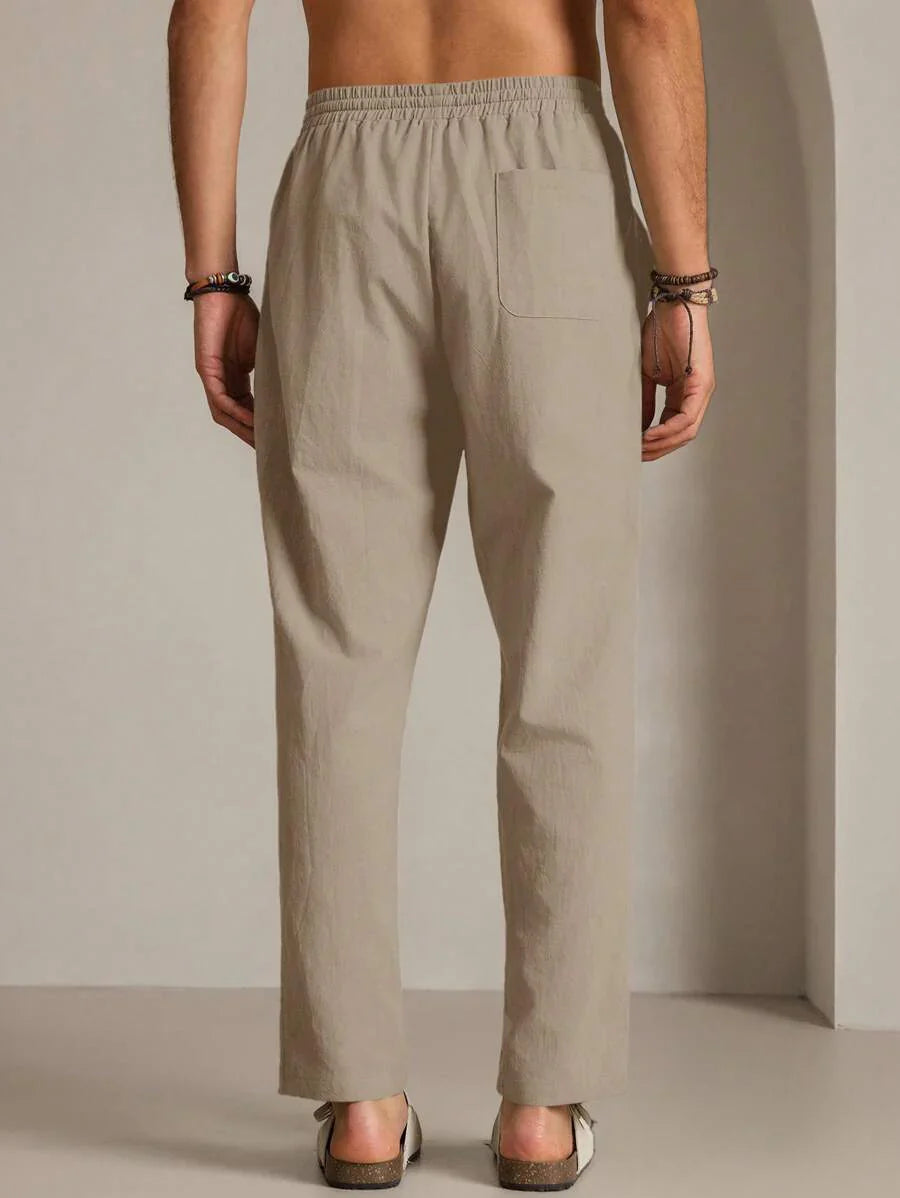 Pantalon d'été en coton pour homme à coupe fuselée avec cordon de taille
