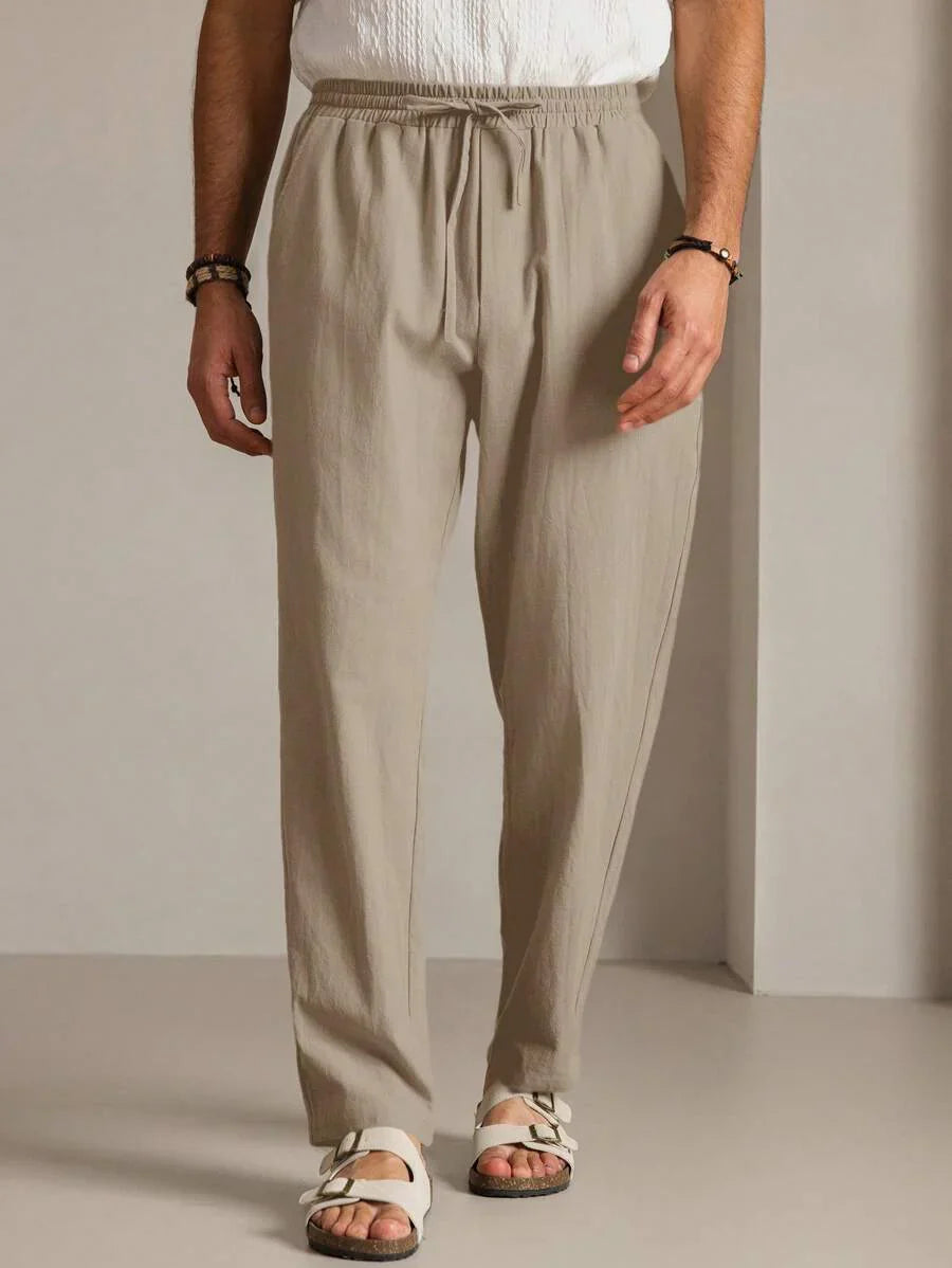 Pantalon d'été en coton pour homme à coupe fuselée avec cordon de taille