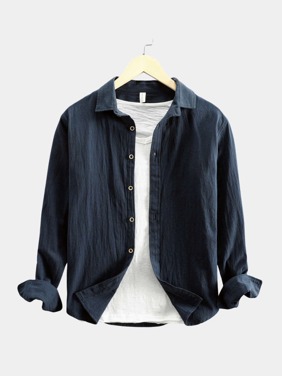 Chemise en lin et coton pour homme à boutons, coupe classique, disponible en plusieurs coloris