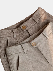 Pantalon habillé en pure laine pour homme, coupe ajustée, coloris marron et beige