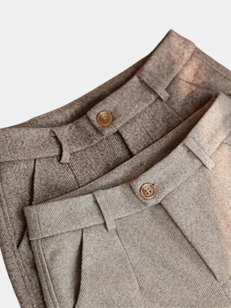Pantalon habillé en pure laine pour homme, coupe ajustée, coloris marron et beige