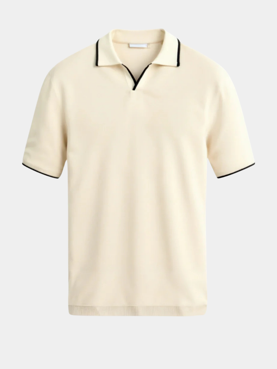Polo en piqué de coton pour homme avec col côtelé et détails de piping contrastant