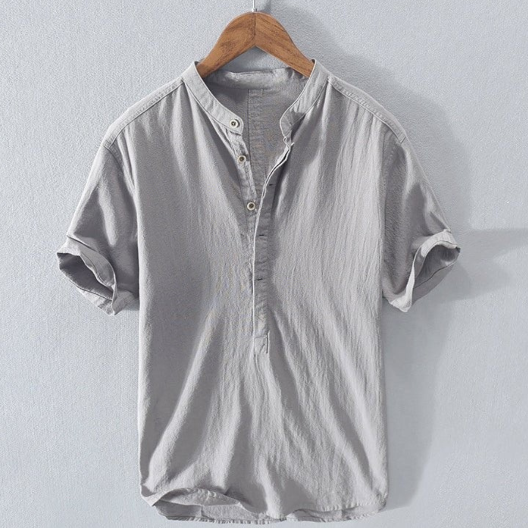 Chemise en lin à col mandarin pour homme, coupe décontractée