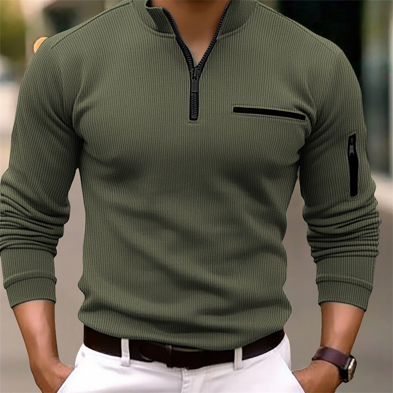 Chemise homme à manches longues avec col haut zippé et coupe ajustée