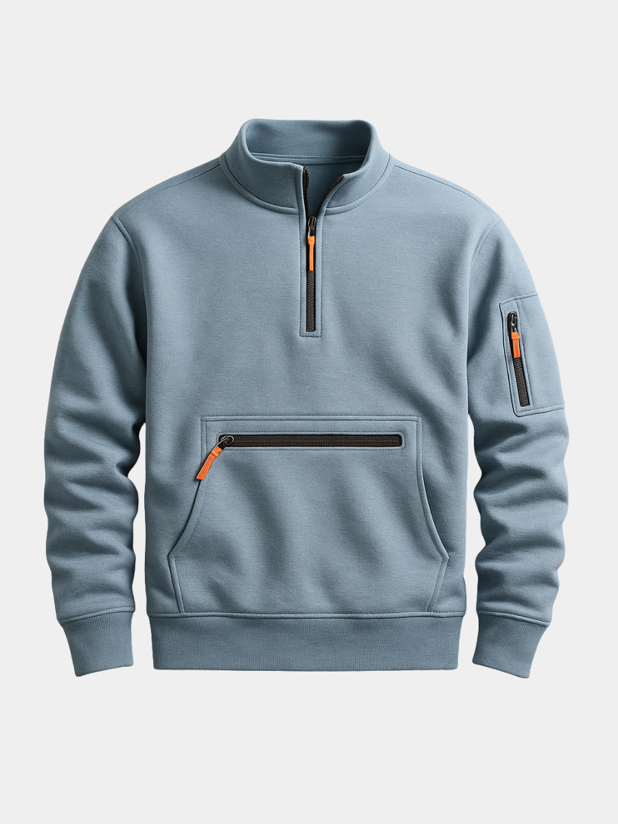 Pull en polaire pour homme à coupe ajustée avec poche sur la manche et bords côtelés