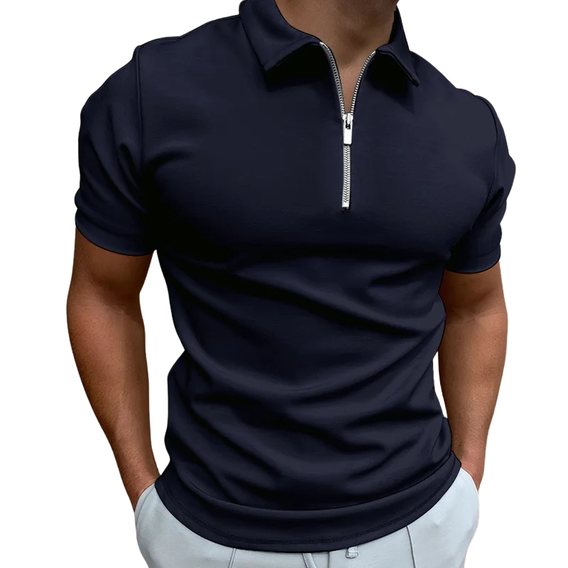 Polo homme à zip mi-haut coupe slim en tissu doux