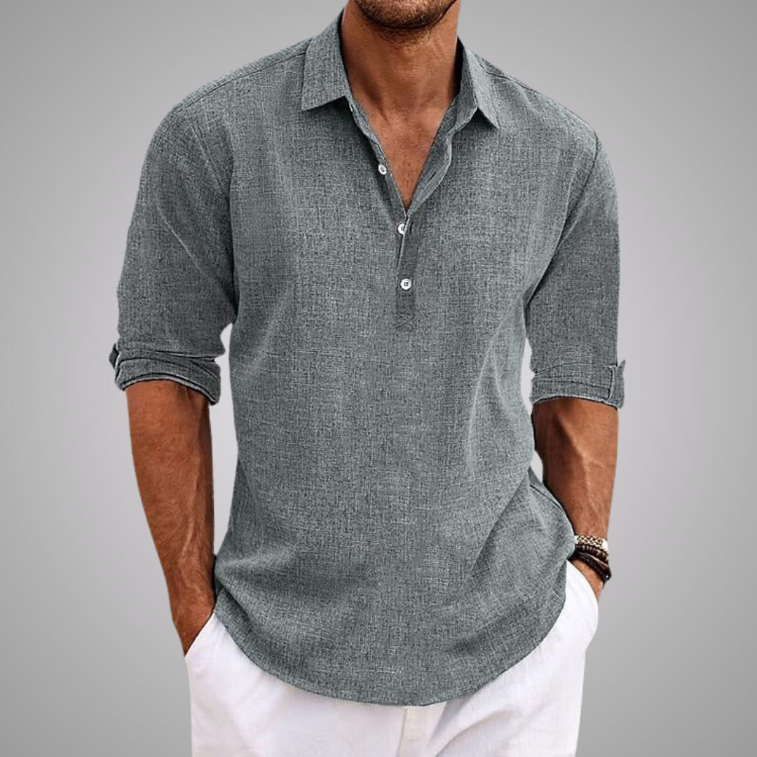 Chemise en lin pour homme à col classique et fermeture à quatre boutons