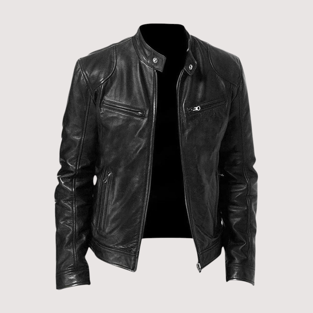Veste en cuir véritable pour homme à coupe ajustée, portée en look décontracté