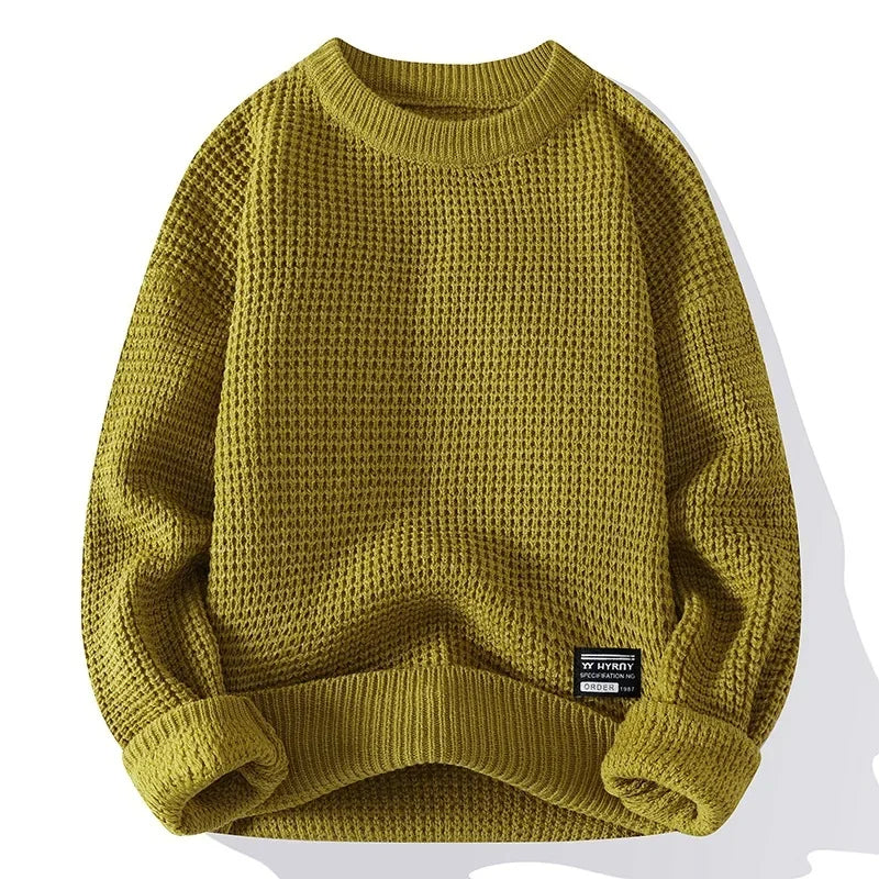 Pull homme en maille nid d'abeille avec col, poignets et ourlet côtelés