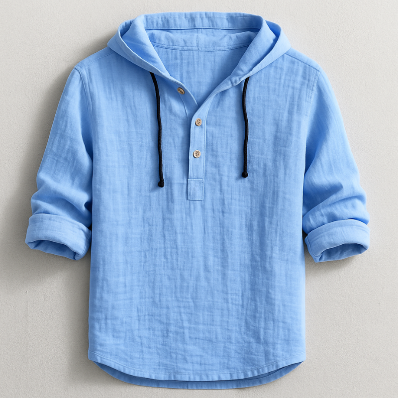 Chemise à capuche en lin naturel pour homme, coupe contemporaine avec cordon ajustable