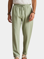 Pantalon d'été en coton pour homme à coupe fuselée avec cordon de taille