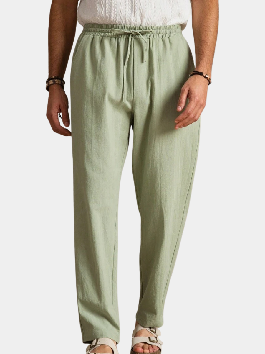 Pantalon d'été en coton pour homme à coupe fuselée avec cordon de taille