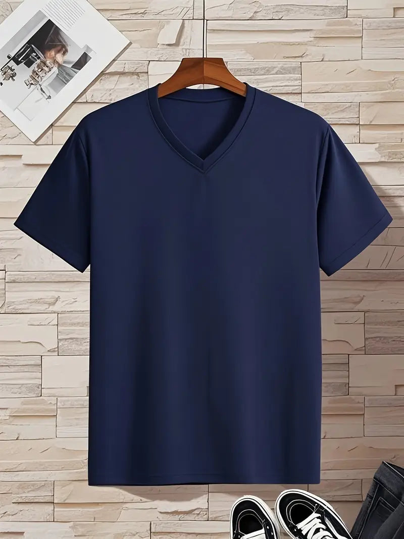 T-shirt à col en V pour homme à coupe près du corps, disponible en plusieurs coloris