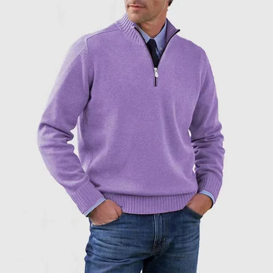 Pull à mi-zip en tricot pour homme, col structuré et coupe épurée