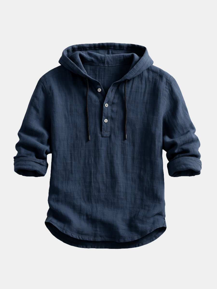 Chemise à capuche en lin naturel pour homme, coupe contemporaine avec cordon ajustable